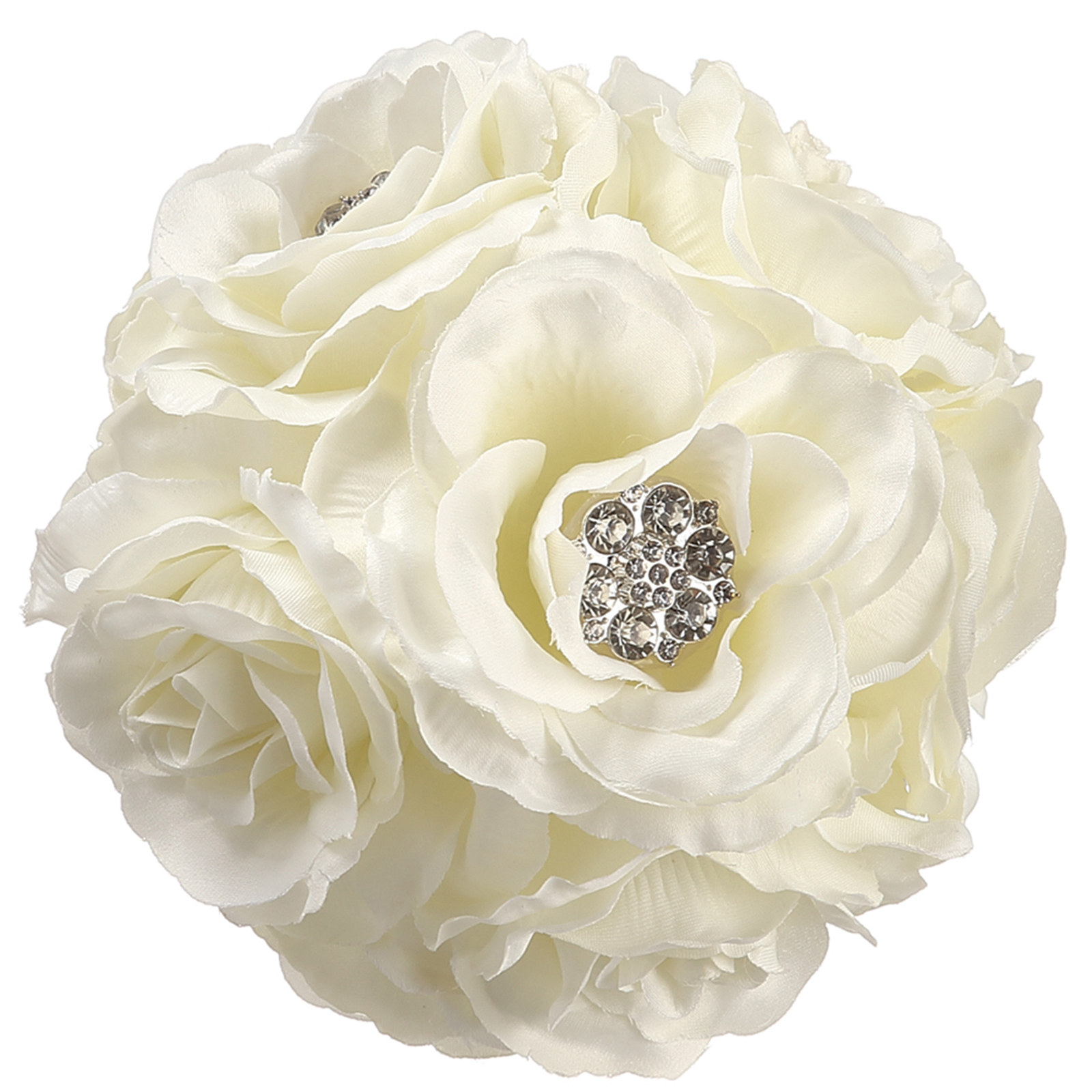 White Garden Rose Hair 5" rose kissing ball with rhinestones White Garden Rose Hair 5" rose kissing ball with rhinestones